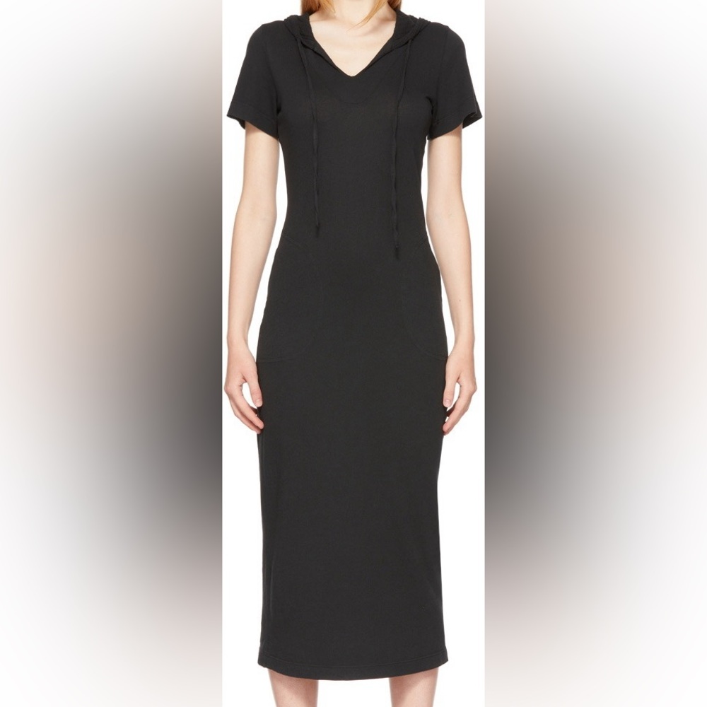 Raquel Allegra Black Uma Cotton Midi Hoodie T-shirt Cover-Up Dress EUC Size L